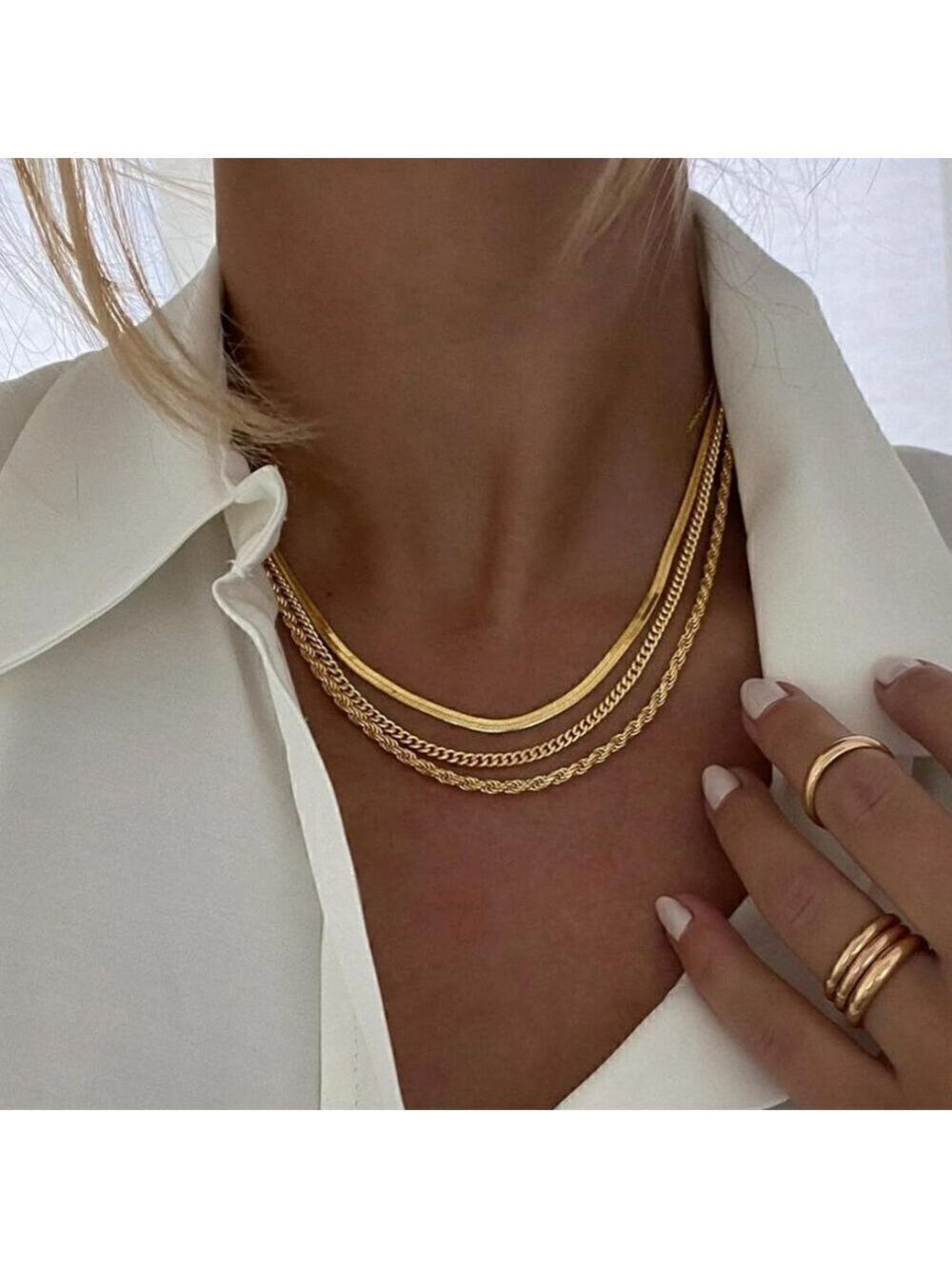 3 Piece Set Chain Necklaces Gold Silver Plated Fashion Jewelry